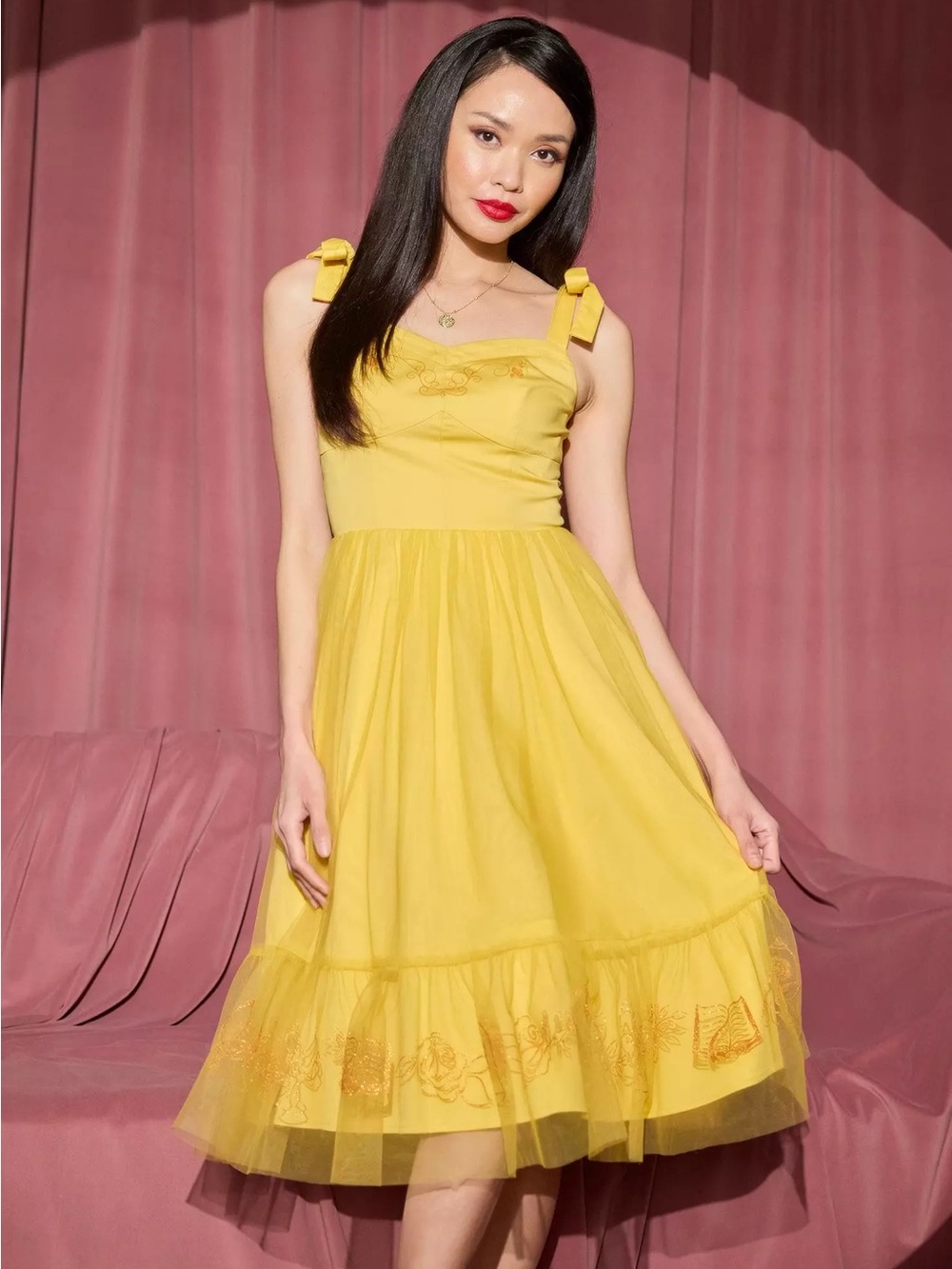 Her Universe Yellow Tie-Shoulder Midi Dress